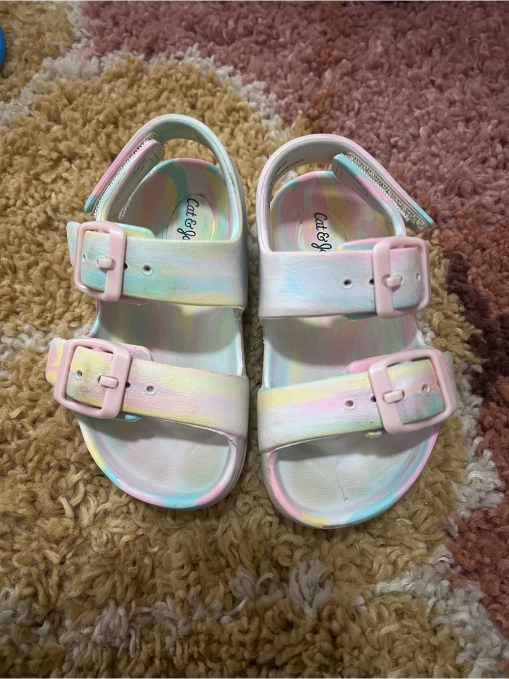 Cat & Jack Pastel Rainbow Buckle Kids Sandals - Pink Accents